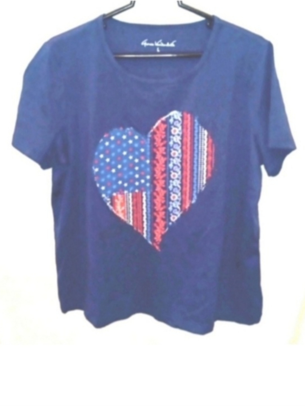 NWOT Gloria Vanderbilt Short Sleeve T-shirt | Heart Floral Flag - Picture 2 of 14